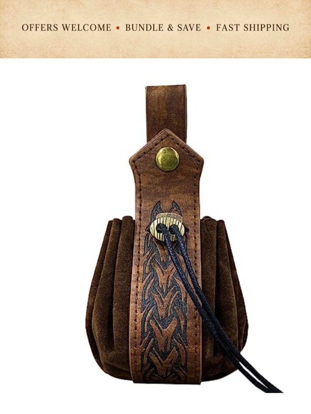 Faux Leather Medieval Belt Pouch Viking Nordic Drawstring Bag LARP Costume